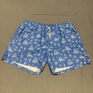 Southern Marsh Men's Nautical Print Swim Shorts Blue White Mesh Lined XL